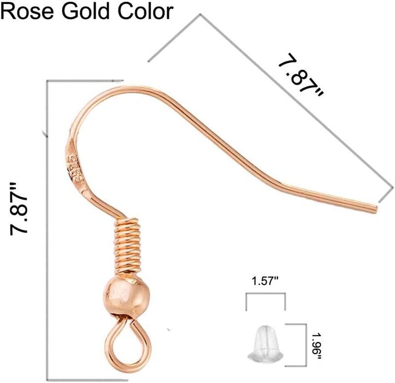 DIYEAR Rose Gold Earring Hooks - 120 PCS/60 Pairs Hypo-allergenic Rose Gold Plated Ear Wires Fish Hooks for Jewelry Making, Jewelry Findings Parts with 120 PCS Rubber Earring Backs Stopper for DIY Earrings - Image 3