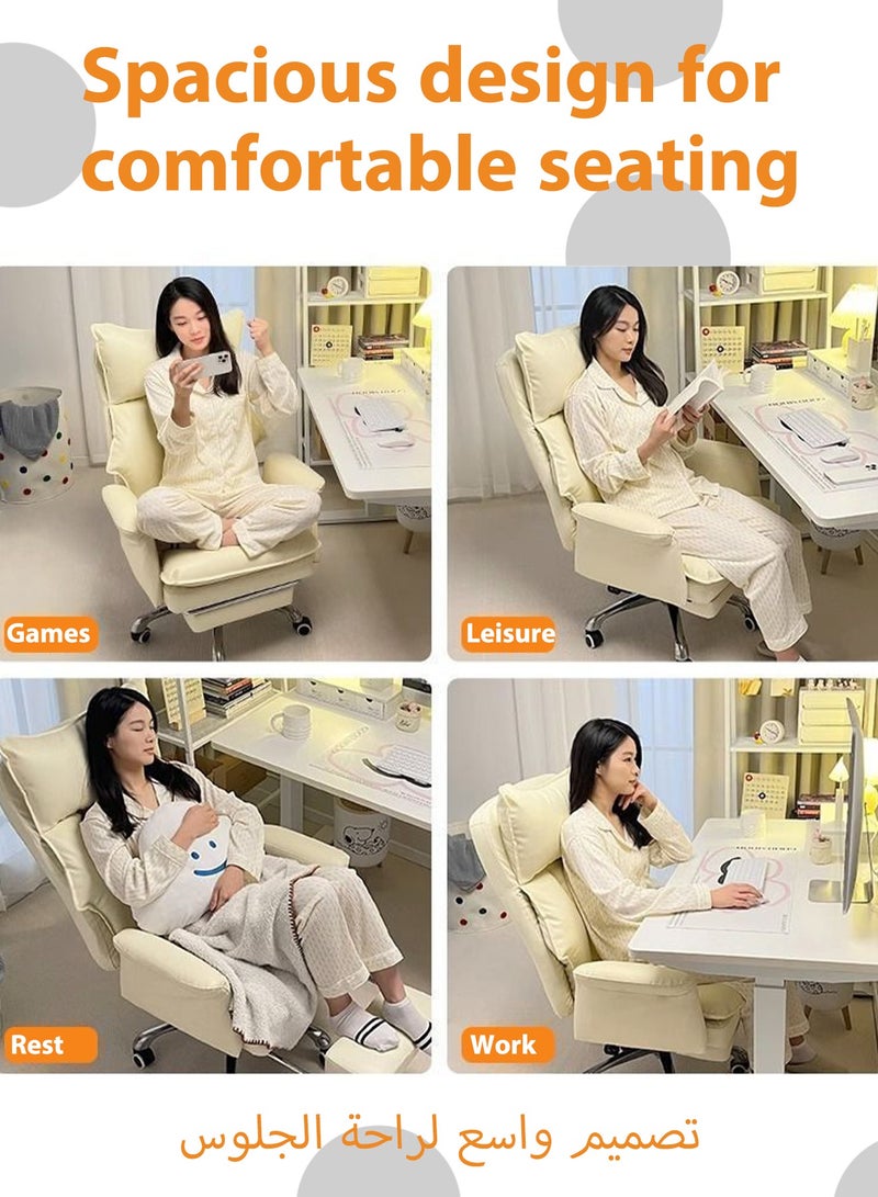 WEMART Ergonomic Desk Chair PU Padded Office Chairs,Computer Chair with Wheels and Leg Support,PU Leather Recliner,Breathable Chairs Adjustable Height for Home Office Living Room,White - Image 4