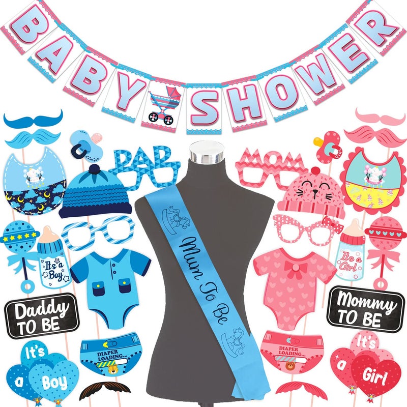 Wobbox Baby Shower Decoration Items| Baby Shower Ceremony Photo Booth Props for Photoshoot, Baby Shower Banner& Mom to Be Sash, Godh Bharai Ceremony Decoration Kit-(FP1910) - Image 1
