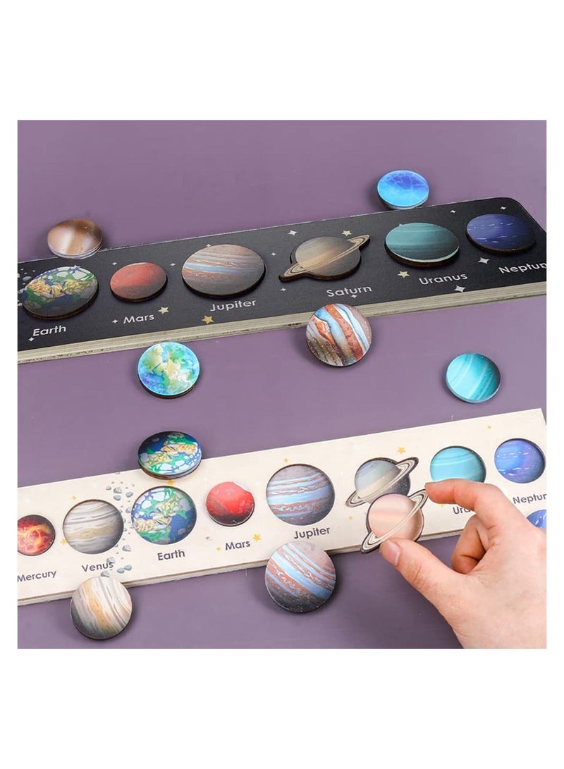 Solar System Puzzles for Kids Age 3-5, Montessori Space Toy Wooden Jigsaw Planets Early Learning Game Astronomy Puzzle Space Education Learning Montessori Toys for Toddlers Baby Boy Girl - Image 1