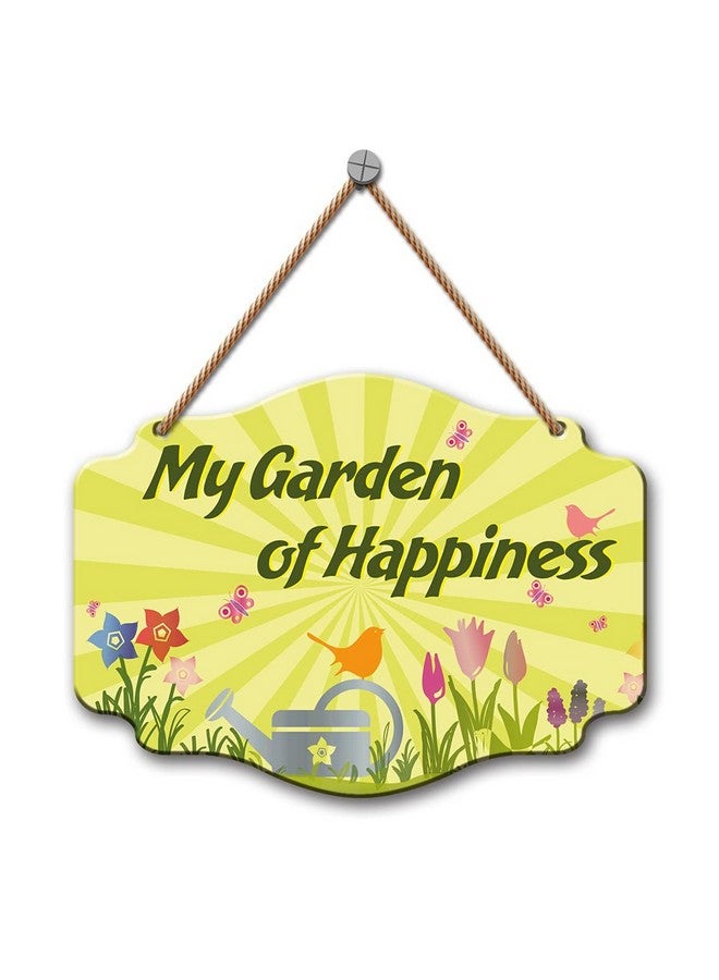 Yey Wooden Wall Hanging Garden of Happiness Quote Printed Home Decor 7.5X10 Inches - for Home Decoration, Entrance Decor, Door Hanging Plaque Sign for Room Decoration - Image 1