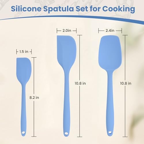Verwohnt Silicone Spatulas Heat Resistant Food Grade Rubber Spatula, Handle with Ergonomic Grip Kitchen Utensils Set, Nonstick Silicona Cooking Utensils Set for Cooking, and Mixing 3Pacs Blue - Image 2