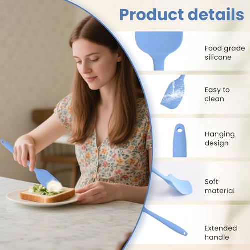 Verwohnt Silicone Spatulas Heat Resistant Food Grade Rubber Spatula, Handle with Ergonomic Grip Kitchen Utensils Set, Nonstick Silicona Cooking Utensils Set for Cooking, and Mixing 3Pacs Blue - Image 3