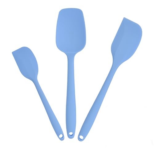 Verwohnt Silicone Spatulas Heat Resistant Food Grade Rubber Spatula, Handle with Ergonomic Grip Kitchen Utensils Set, Nonstick Silicona Cooking Utensils Set for Cooking, and Mixing 3Pacs Blue - Image 1