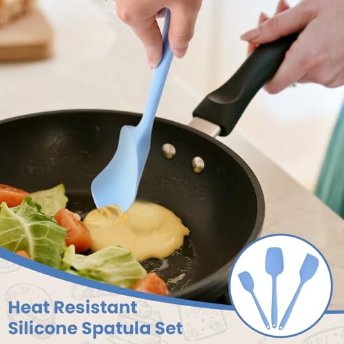 Verwohnt Silicone Spatulas Heat Resistant Food Grade Rubber Spatula, Handle with Ergonomic Grip Kitchen Utensils Set, Nonstick Silicona Cooking Utensils Set for Cooking, and Mixing 3Pacs Blue - Image 4