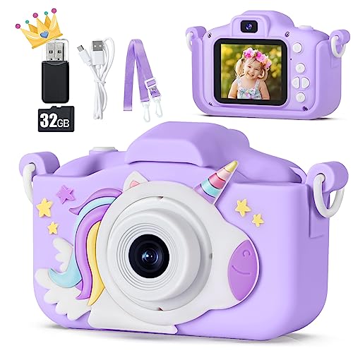 KIZJORYA Upgraded 48MP Kids Camera for Girls Boys 312 Video Selfie CameraChristmas Birthday Gift for Toddler HD Digital Camera Toy for Child with 32GB SD Card Silicone Cover Purple - Image 1