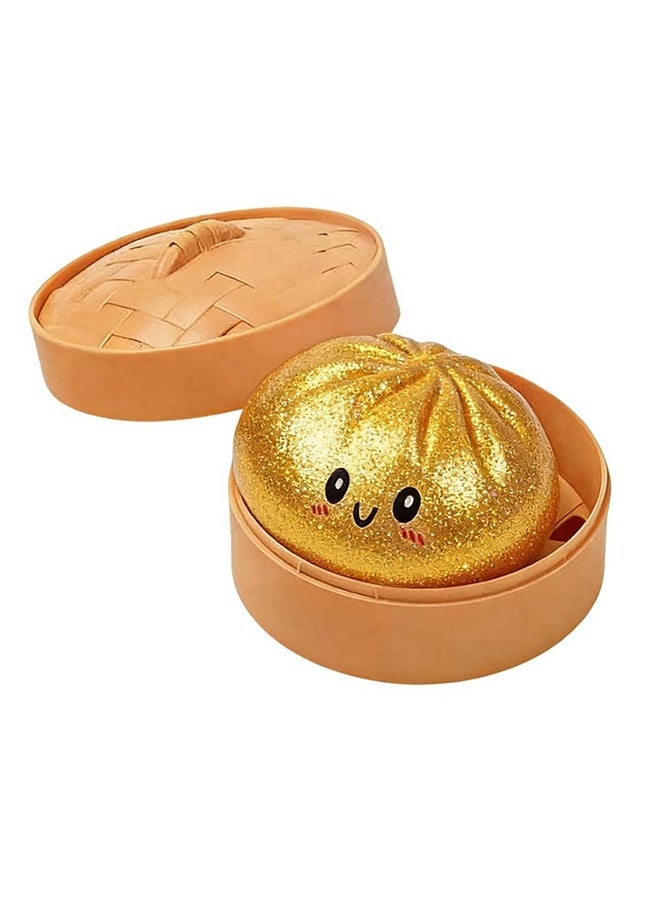 Glitter Dumpling Squishy, Squishy Dumpling Toy, Viral Dumplings Squishiest with Steamer Box, Stress & Anxiety Relief Toys for Adults Non-Edible (Gold) - Image 1