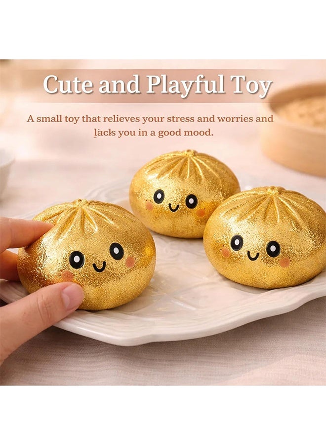 Glitter Dumpling Squishy, Squishy Dumpling Toy, Viral Dumplings Squishiest with Steamer Box, Stress & Anxiety Relief Toys for Adults Non-Edible (Gold) - Image 3