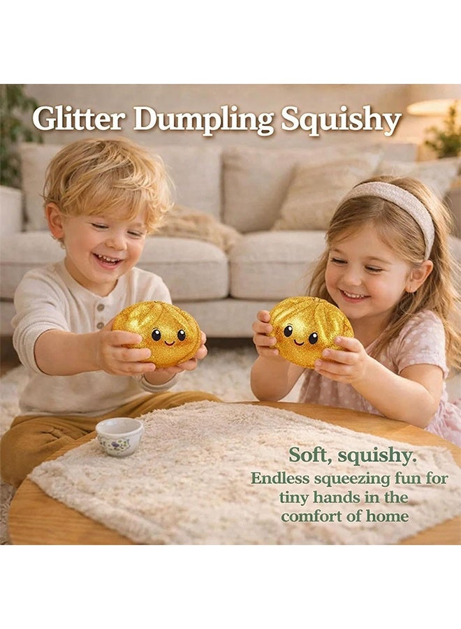 Glitter Dumpling Squishy, Squishy Dumpling Toy, Viral Dumplings Squishiest with Steamer Box, Stress & Anxiety Relief Toys for Adults Non-Edible (Gold) - Image 4