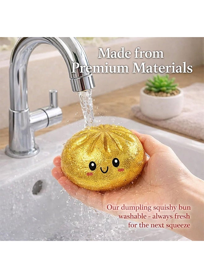 Glitter Dumpling Squishy, Squishy Dumpling Toy, Viral Dumplings Squishiest with Steamer Box, Stress & Anxiety Relief Toys for Adults Non-Edible (Gold) - Image 5