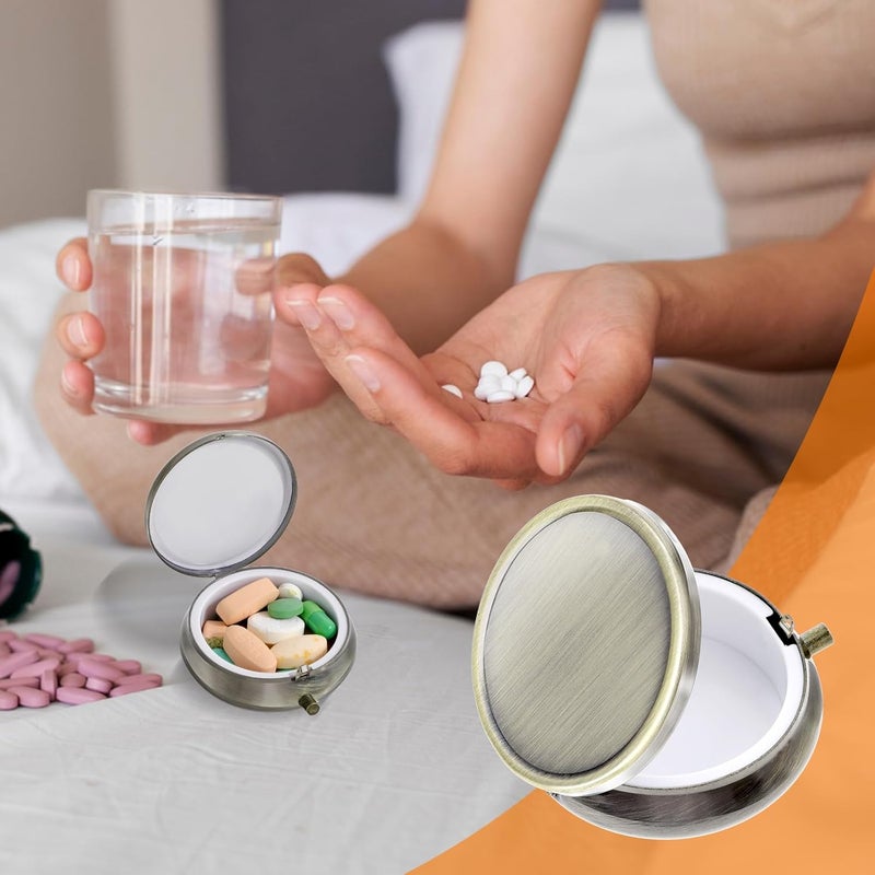 ولهيف علبة حبوب اللطيفة والصغيرة للحقيبة والجيب، منظم أدوية، علبة حبوب للسفر، مقاومة للماء، حاوية حبوب معدنية للفيتامينات وزيت السمك والمكملات الغذائية (نحاس رجعي) - Image 5