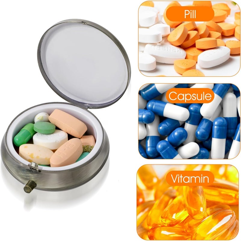 ولهيف علبة حبوب اللطيفة والصغيرة للحقيبة والجيب، منظم أدوية، علبة حبوب للسفر، مقاومة للماء، حاوية حبوب معدنية للفيتامينات وزيت السمك والمكملات الغذائية (نحاس رجعي) - Image 4