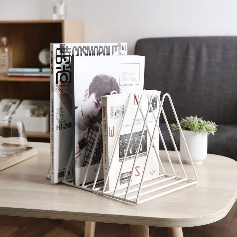 Sooyee 9 Slot White Magazine Holder,Desktop File Sorter Organizer Triangle Bookshelf Decor Home Office - Image 2