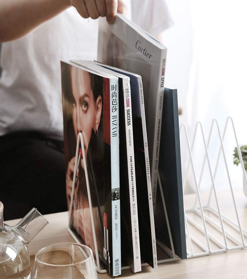 Sooyee 9 Slot White Magazine Holder,Desktop File Sorter Organizer Triangle Bookshelf Decor Home Office - Image 3