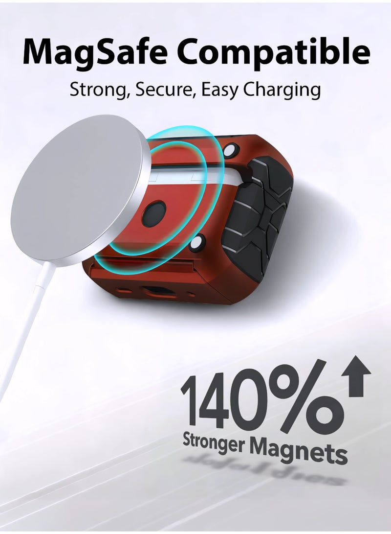 أركس غطاء حماية لسماعات AirPods 4 مع سلسلة مفاتيح، تصميم مدرع مطور مقاوم للصدمات بغطاء صلب من TPU (مع إضاءة LED أمامية مرئية) – أحمر - Image 4