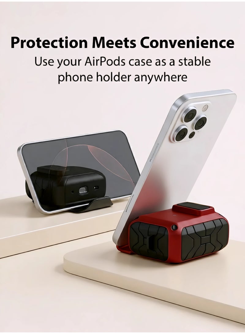 أركس غطاء حماية لسماعات AirPods 4 مع سلسلة مفاتيح، تصميم مدرع مطور مقاوم للصدمات بغطاء صلب من TPU (مع إضاءة LED أمامية مرئية) – أحمر - Image 5