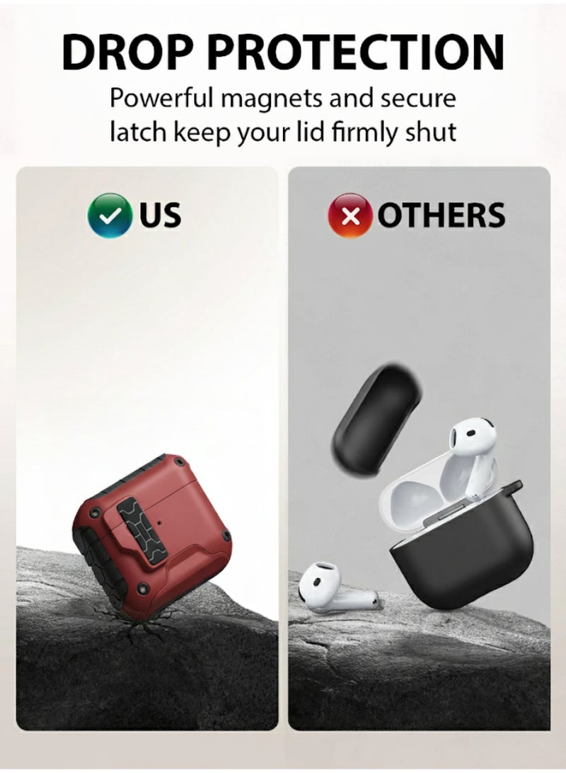 أركس غطاء حماية لسماعات AirPods 4 مع سلسلة مفاتيح، تصميم مدرع مطور مقاوم للصدمات بغطاء صلب من TPU (مع إضاءة LED أمامية مرئية) – أحمر - Image 3