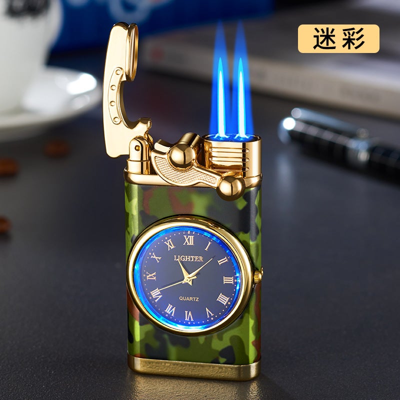 Metal Rocker Arm Double Fire Lantern Lighter Flushable Windproof Double Straight Belt Watch Advertising Gift Cross-Mirror - Image 1