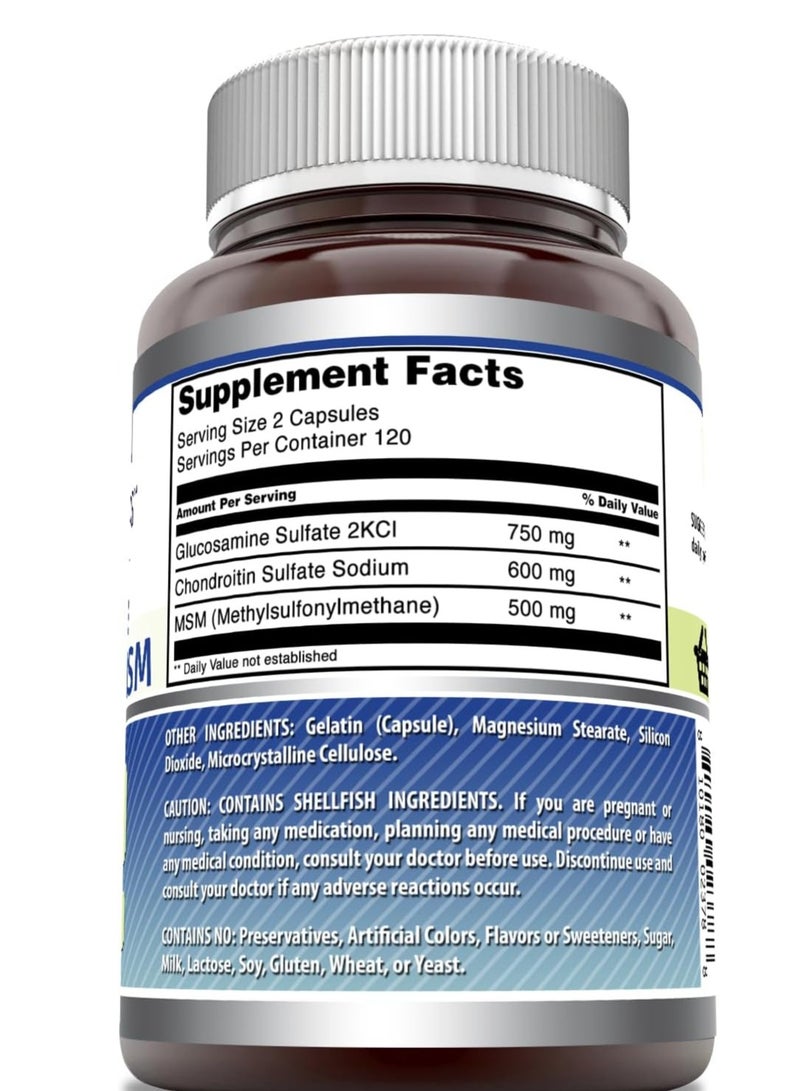 Amazing Nutrition Glucosamine + Chondroitin Plus MSM Supports Healthy Joint, Cartilage and Connective Tissue 240 Caps - Image 2