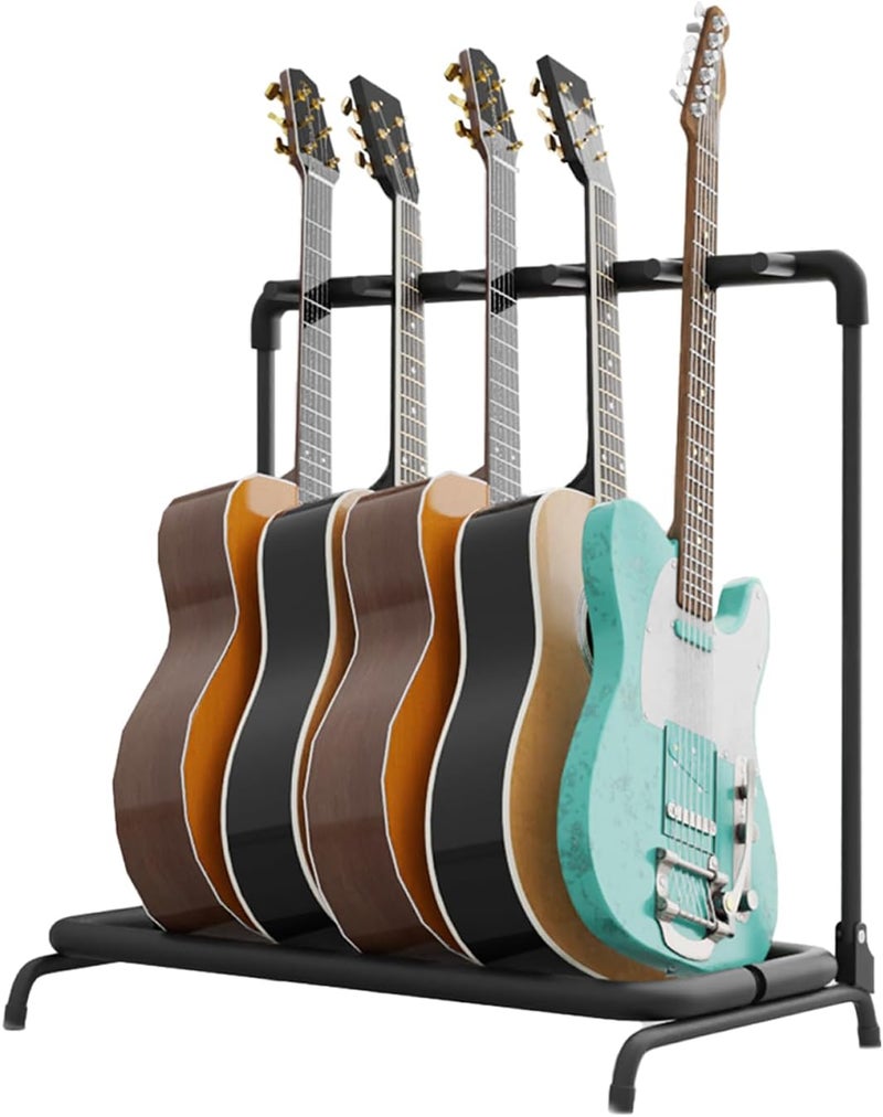 Flexzion Metal Construction Foldable 5 Guitar Rack & Organizer - Holder Stand with Padded Foam Tubing for Electric, Acoustic, Classical Guitars & Basses - Image 1
