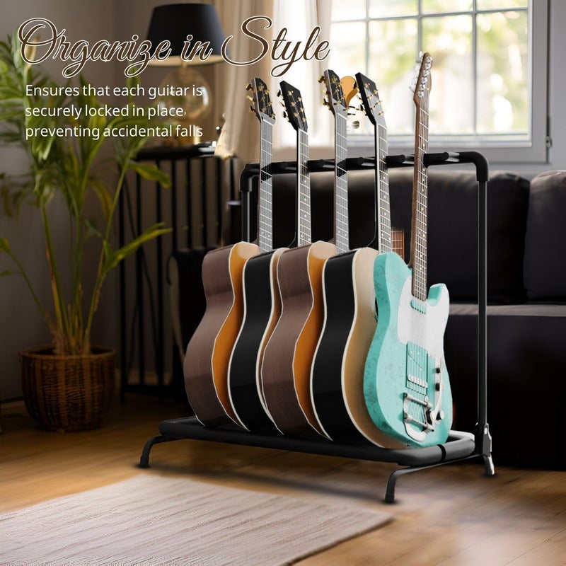 Flexzion Metal Construction Foldable 5 Guitar Rack & Organizer - Holder Stand with Padded Foam Tubing for Electric, Acoustic, Classical Guitars & Basses - Image 5