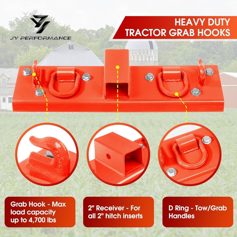 JY PERFORMANCE Tractor Grab Hooks for Kubota Tractors - Heavy Duty Bolt-On Bucket Hooks, Orange - Image 5