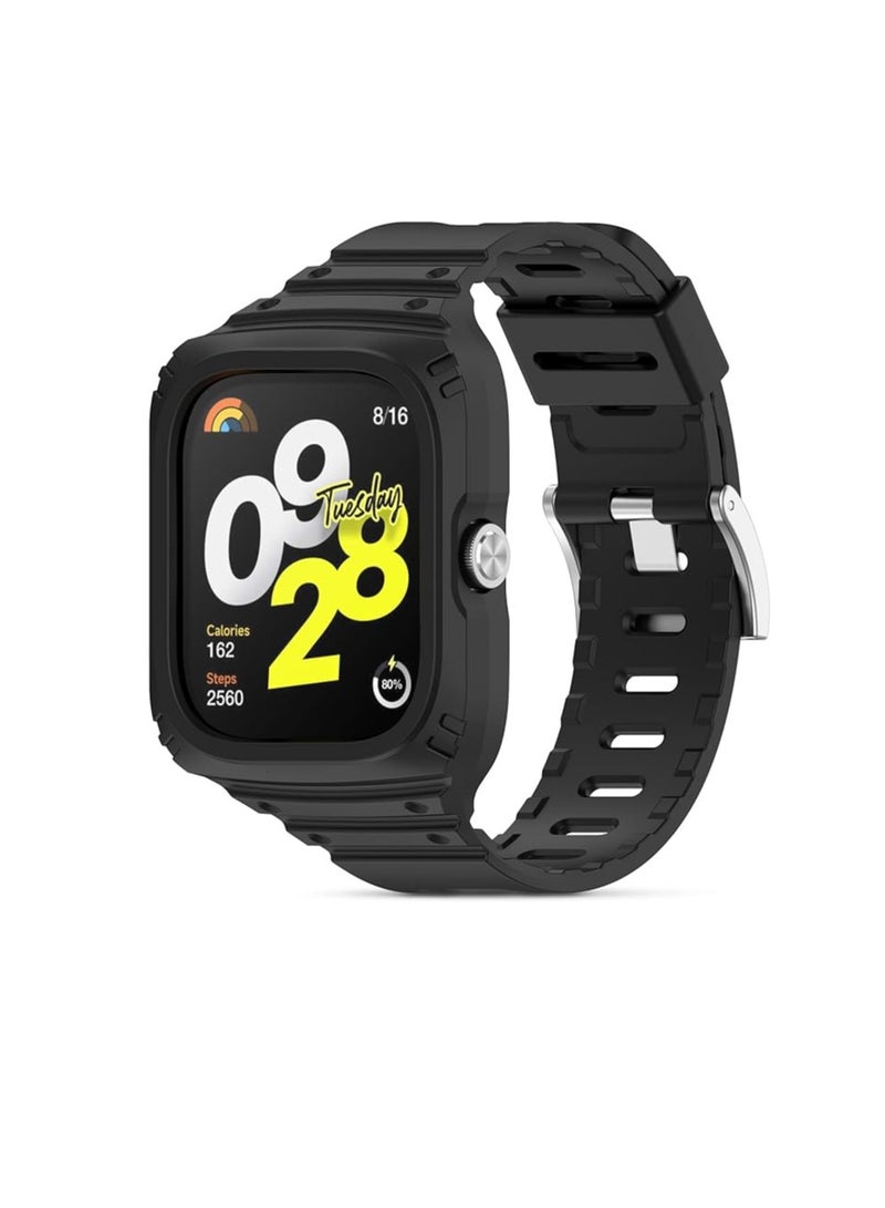 Watch Band with Case, Silicone Replacement Strap and Silicone Protective Case and Wrist Straps Compatible with Redmi Watch 4 Smart Watch