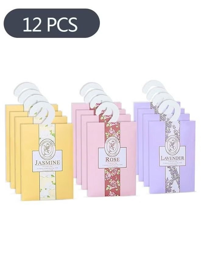 12 قطعة أكياس معطرة، معطرات أدراج ومعطرات هواء للدواليب، الحمامات، السيارات، بنكهة اللافندر، الياسمين، والورد  - Image 1