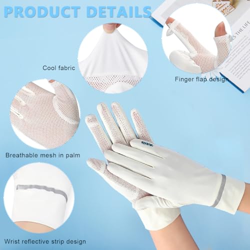 PALAY® Hand Gloves for Sun Protection, White Summer Sun Protection Gloves for Women Bike Riding, Cooling Silk UPF 50+ Breathable Hand Glove For Cycling Riding Fishing, Non Slip & Touch Screen - Image 3