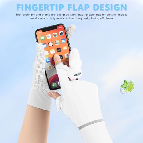 PALAY® Hand Gloves for Sun Protection, White Summer Sun Protection Gloves for Women Bike Riding, Cooling Silk UPF 50+ Breathable Hand Glove For Cycling Riding Fishing, Non Slip & Touch Screen - Image 4