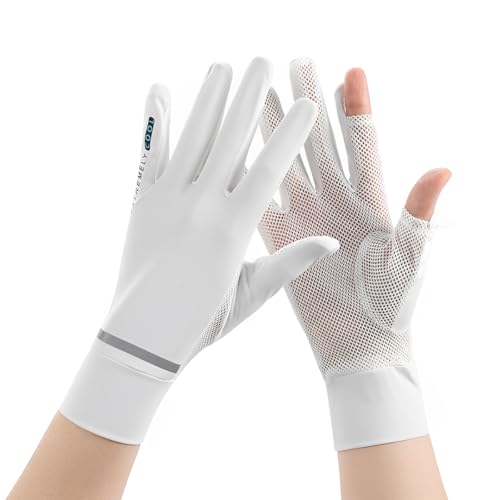 PALAY® Hand Gloves for Sun Protection, White Summer Sun Protection Gloves for Women Bike Riding, Cooling Silk UPF 50+ Breathable Hand Glove For Cycling Riding Fishing, Non Slip & Touch Screen - Image 1