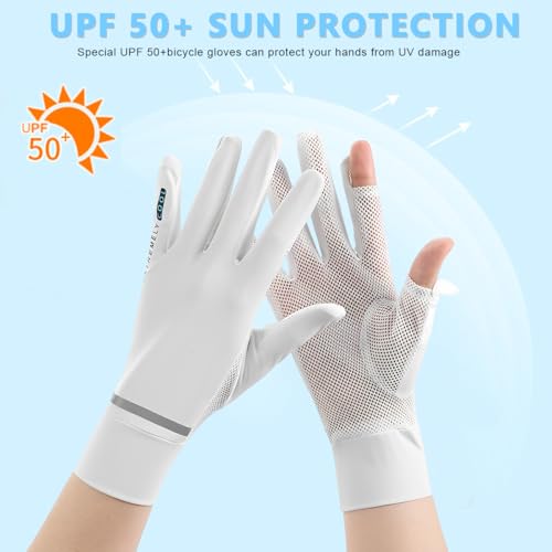 PALAY® Hand Gloves for Sun Protection, White Summer Sun Protection Gloves for Women Bike Riding, Cooling Silk UPF 50+ Breathable Hand Glove For Cycling Riding Fishing, Non Slip & Touch Screen - Image 5