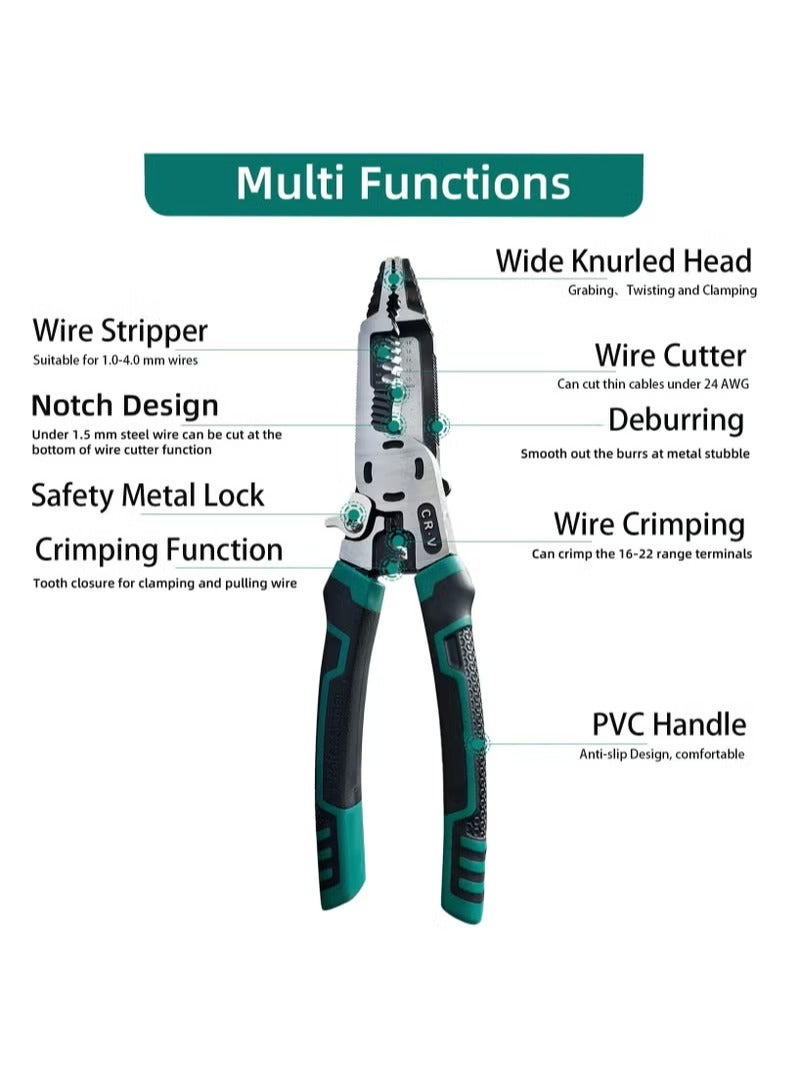 10-in-1 Wire Stripper Tool, Wire Crimping Tool, C-RV Multifunctional Needle Nose Pliers, Wire Cutter, 9in Combination Plier, Wiring Tools and Multi-Function Hand Tool - Image 3