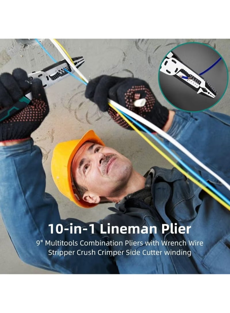 10-in-1 Wire Stripper Tool, Wire Crimping Tool, C-RV Multifunctional Needle Nose Pliers, Wire Cutter, 9in Combination Plier, Wiring Tools and Multi-Function Hand Tool - Image 4