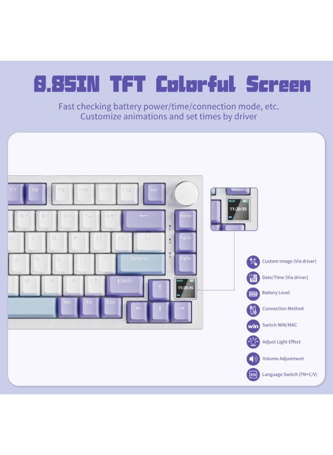 A-jazz AK820 Pro 75% Wireless Mechanical Keyboard with TFT Smart Display&Knob, Gasket-Mounted Gaming Keyboard,Bluetooth/2.4GHz/USB-C Wired - Image 4