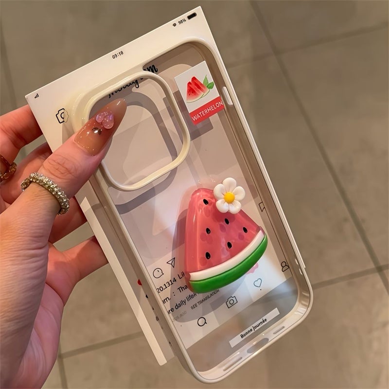 Light Pink Acrylic Phone Case Compatible With iPhone 15 Pro Max Watermelon And Peach Design Summer Theme - Image 5