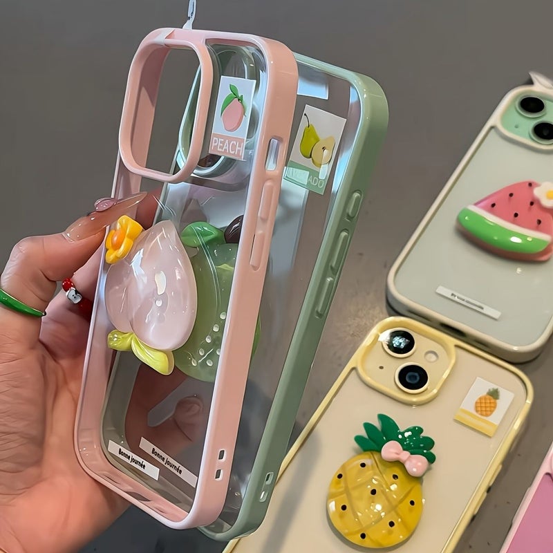 Light Pink Acrylic Phone Case Compatible With iPhone 15 Pro Max Watermelon And Peach Design Summer Theme - Image 4