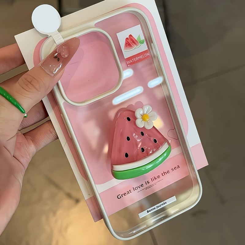 Light Pink Acrylic Phone Case Compatible With iPhone 15 Pro Max Watermelon And Peach Design Summer Theme - Image 1