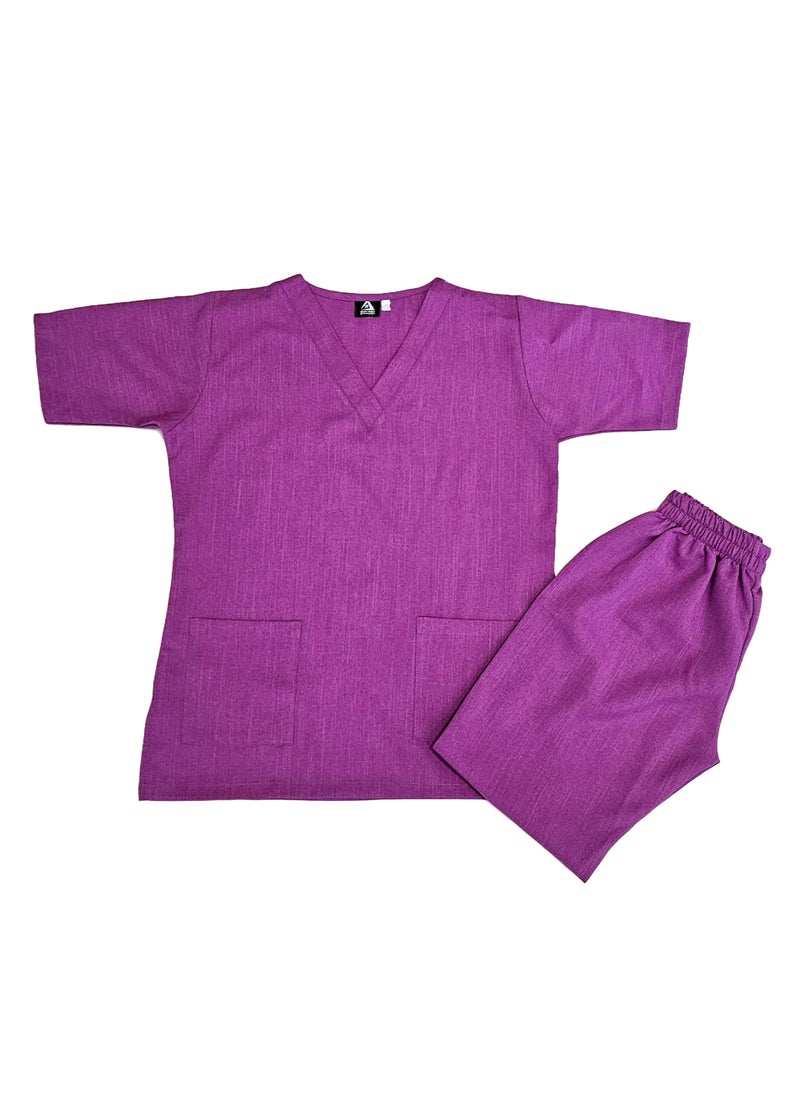 Rannah's Uniform - Melange Scrub Suit Uniform Unisex Violet V-Neck Nurse Suit Set - Image 1