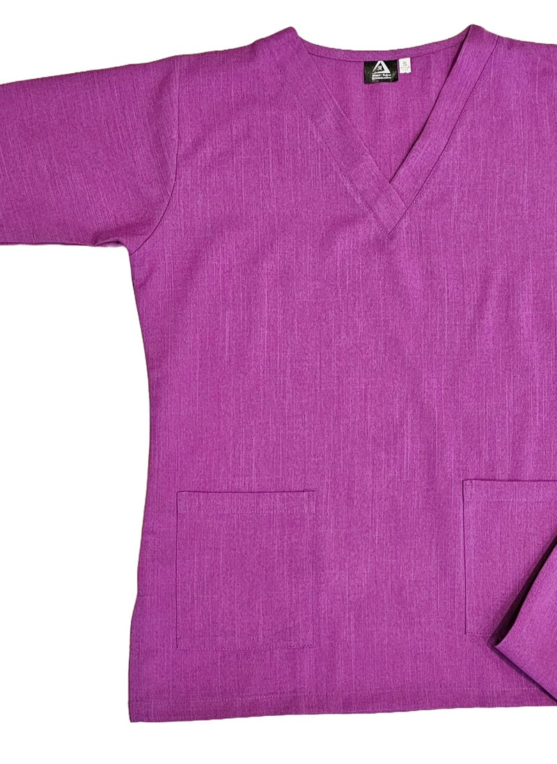 Rannah's Uniform - Melange Scrub Suit Uniform Unisex Violet V-Neck Nurse Suit Set - Image 1