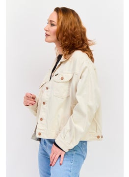 Wrangler Women  Solid Denim Jacket, Beige  - Image 3