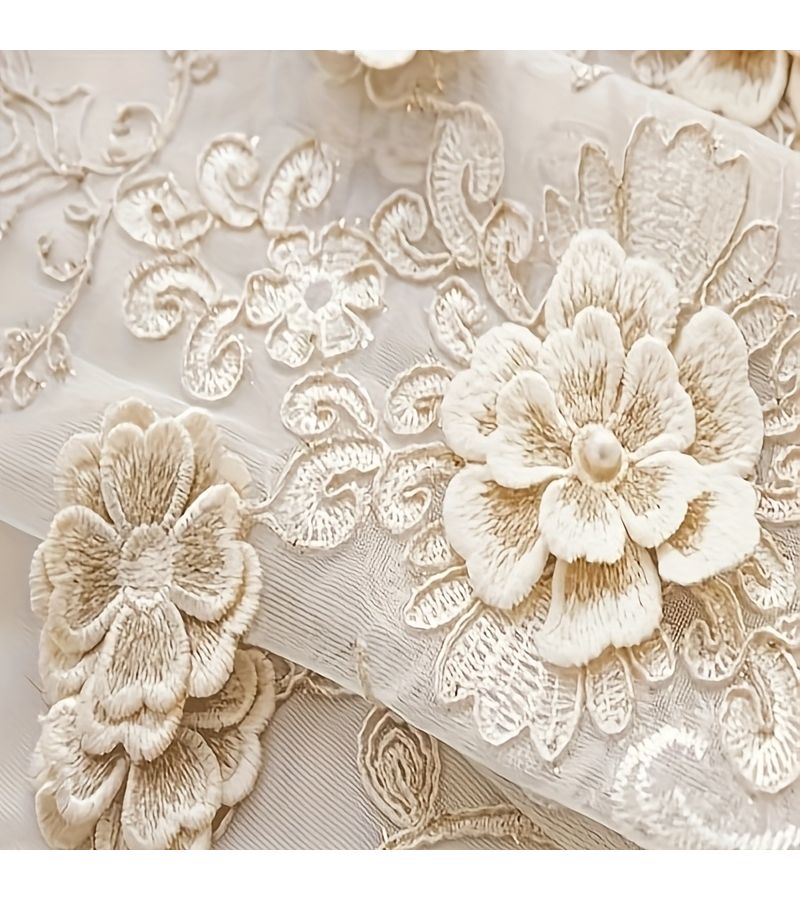 1PC European Style Polychrome Embroidered Lace Floral Sheer Curtain 100cm X 270cm For Living Room And Bedroom - Image 1