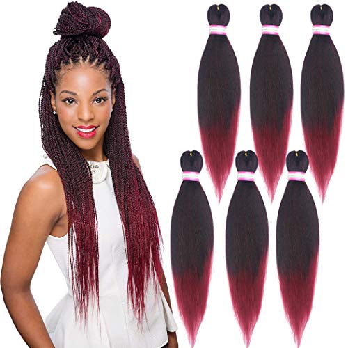 Dorsanee Ombre Burgundy Braiding Hair Pre Stretched 20 Inch 6 Packs Braiding Hair Extensions for Crochet Box Braids Twists Locs Hair Itch Free Soft Yaki Texture Hot Water Setting (20inch,#1B/Bug) - Image 1