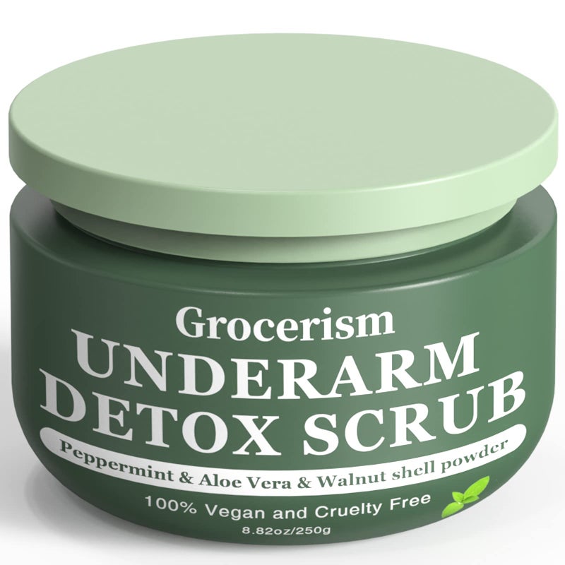 Grocerism Armpit Detox and Body Scrub 8.8oz || with Peppermint and Aloe Vera for Odors Removing, Exfoliating, Moisturizing, Smoothen and Tighten, for Legs, Knee, Feet, Hands Whole Body - Image 1