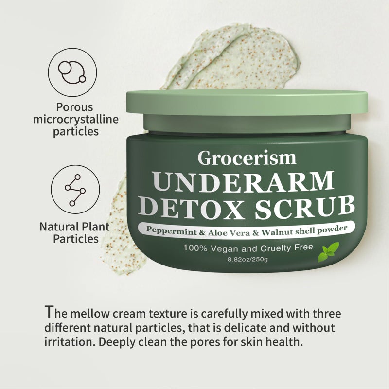 Grocerism Armpit Detox and Body Scrub 8.8oz || with Peppermint and Aloe Vera for Odors Removing, Exfoliating, Moisturizing, Smoothen and Tighten, for Legs, Knee, Feet, Hands Whole Body - Image 2