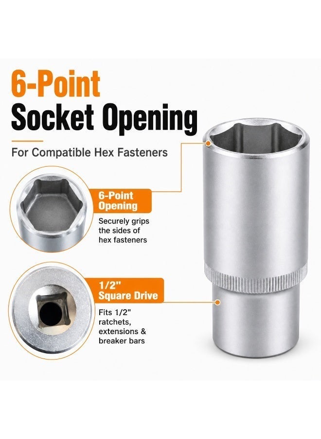 30mm Deep Socket Wrench, 1/2 Inch Square Drive, 6 Point Chrome Vanadium Steel Socket for Ratchet, Breaker Bar, Automotive Repair and Workshop Use - Image 5