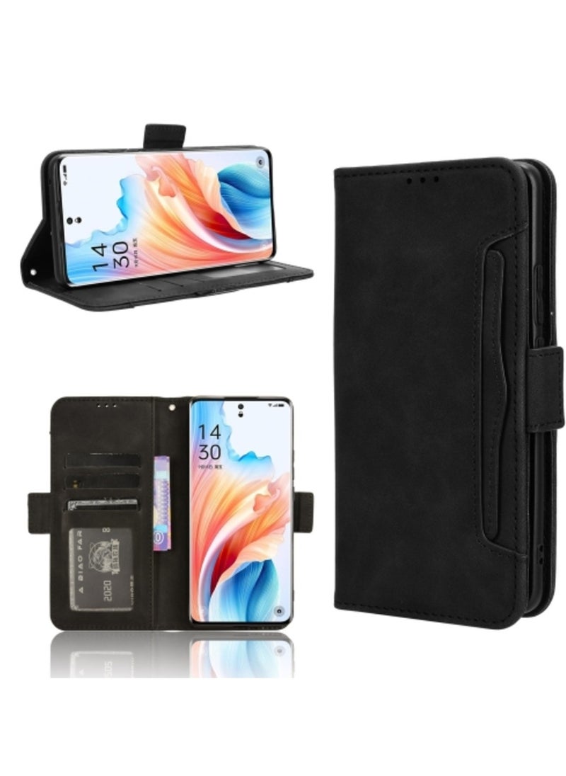 Generic Case for Oppo A2 Pro 5g Skin Feel Calf Texture Card Slots Leather Phone Case Black  - Image 1