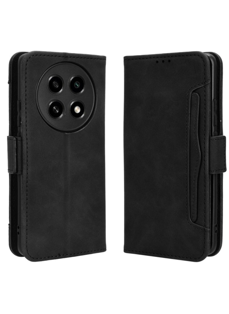 Generic Case for Oppo A2 Pro 5g Skin Feel Calf Texture Card Slots Leather Phone Case Black  - Image 2