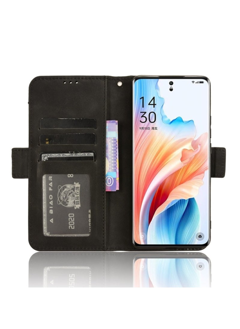 Generic Case for Oppo A2 Pro 5g Skin Feel Calf Texture Card Slots Leather Phone Case Black  - Image 5