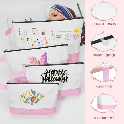 Sinzip 10 Pieces Cotton Canvas Makeup Bag with Bottom and Strap MultiPurpose Cosmetic Bag with Zipper Travel Toiletry Pouch Blank DIY Craft Bag WhitePink S - Image 3